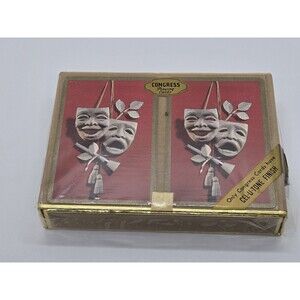 Vintage Congress Playing Cards 2 Deck Box Comedy & Tragedy Masks Red